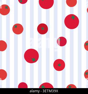 Tomatoes blue stripe pattern. Seamless fabric design pattern Stock Vector