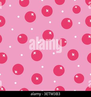Pink tomatoes and dots seamless fabric design pattern Stock Vector