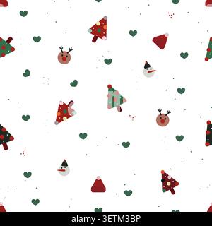 Hearts, pine trees Christmas design seamless fabric pattern Stock Vector