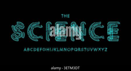 Science technology font, futuristic alphabet for scientific headline, medical digital product logo, display device typography, app UI typographic Stock Vector