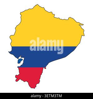 Technical silhouette of Ecuador flag map filled with national colors Stock Vector