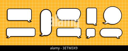 Retro pixel art chat balloon. 8 bit box style for game message. Cute vector set for speech or dialog bubble Stock Vector