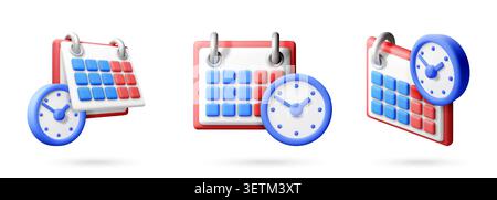 3D set of calendar and clock icons Stock Vector