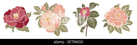 Four delicate flowers bloom in soft hues. Stock Vector