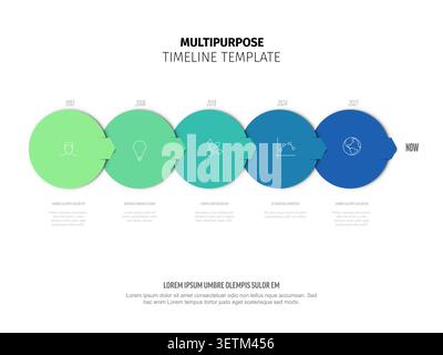 Professional infographic timeline featuring five steps set on a white background. This infographic timeline uses a blue and green color scheme to disp Stock Vector