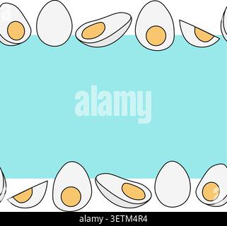 boiled eggs with yolks Egg colored horizontal border frame template hand drawn illustration. Vector graphic line art. Perfect for invitation cards for Stock Vector
