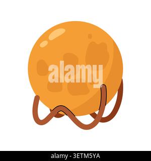 Creative round moon lamp on a wooden stand cozy night light vector illustration flat Stock Vector