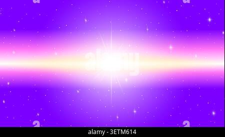 Vibrant purple starry space background with glowing horizontal light burst Stock Vector