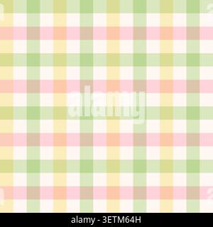 Pastel multicolor gingham seamless pattern with green, pink, yellow and beige checks on light background Stock Vector