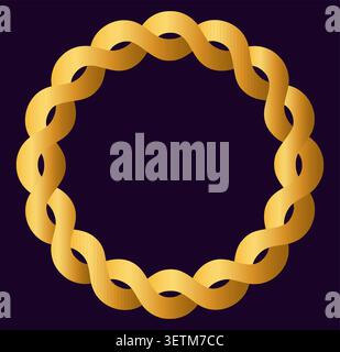 Golden braided wreath frame on dark purple decorative background. Stock Vector