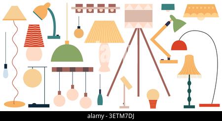 Different kinds of home lamps set Stock Vector