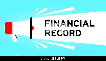 Color megaphone icon with word financial record in white banner on blue background Stock Vector