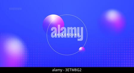 Abstract Purple and Blue Halftone Dot Pattern Background with Modern Fluid 3D Sphere Ball Shape and Geometric Circle Texture Backdrop Stock Vector