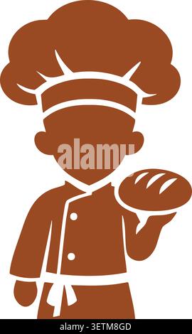 A baker wearing a chef hat and apron holds a loaf of bread in one hand Stock Vector