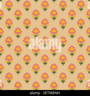 Indian traditional floral block print design allover seamless repeat pattern Stock Vector