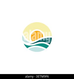 Ocean Sun Wave Logo Icon Vector Design. Creative wave sun simple logos designs illustration Stock Vector