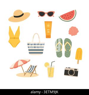 Summer Beach Vacation Essentials Collection Stock Vector