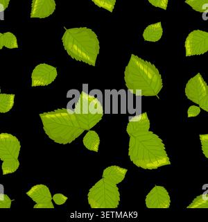 Minimalist Mint Leaves Seamless Pattern Vector Fresh Green Peppermint Background on Black for Organic Herbal Tea Packaging and Botanical Textile Asset Stock Vector