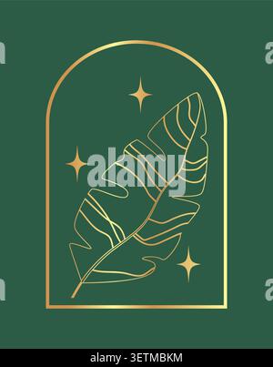 Vector illustration branch - vintage engraved style. Logo composition in retro botanical style. Minimalist logo with golden color Stock Vector