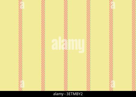 Silk vertical texture textile, geometry pattern fabric vector. Craft lines seamless background stripe in yellow and red colors palette. Stock Vector