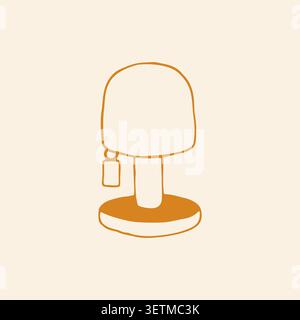 Hand drawn vector illustration of a cozy vintage table lamp with a pull chain switch. Minimalist retro home decor element in warm mustard yellow Stock Vector