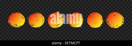 Brush sun rough. Gradient abstract shape with grunge distress on black background. Set of vector illustrations Stock Vector