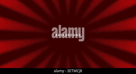 Abstract Red Halftone Dot Pattern Background with Retro Comic Sunburst Radial Rays and Center Copy Space Texture Stock Vector