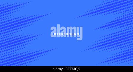 Abstract Blue Halftone Dot Pattern Background with Dynamic Futuristic Diagonal Speed Lines and Center Copy Space Texture Stock Vector