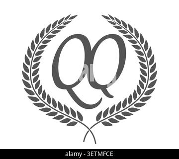 Initial letter Q and Q, QQ monogram logo design with laurel wreath. Luxury emblem with calligraphy font. Stock Vector