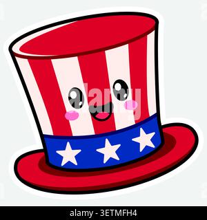 Cute Uncle Sam hat sticker, vector cartoon character Stock Vector