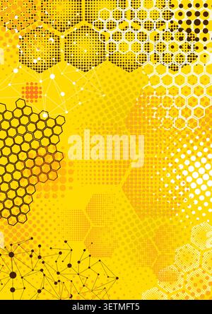 background with honeycombs. Hand drawn. Not AI, vector illustration. Stock Vector