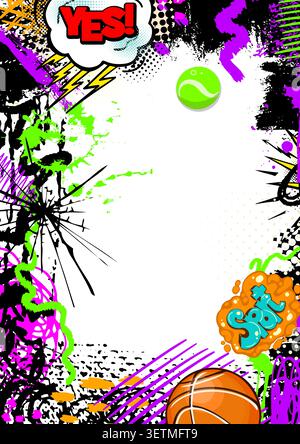 Grunge vibrant colorful frame templates featuring doodles, spray paint, and ink drops. graffiti art backgrounds with abstract street art elements Stock Vector