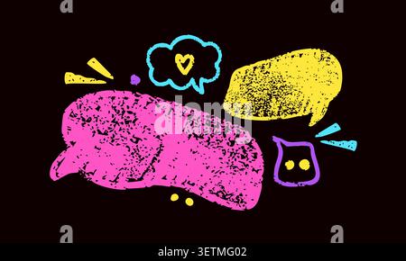 Composition with yellow and magenta crayon speech bubbles. Stock Vector