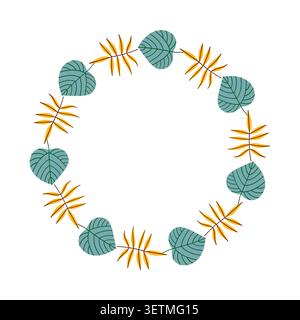 Autumn leaves wreath vector illustration, round botanical frame template with fall foliage for thanksgiving card, invitation and branding Stock Vector