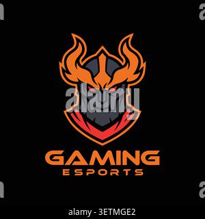 Powerful demon king mascot logo featuring blazing horns, glowing red eyes, and a dark fantasy warrior design. Crafted for esports teams, gaming organi Stock Vector