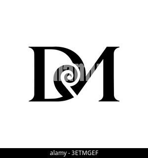 DM Monogram Logo with Spiral Negative Space Elegant Lettermark Design Stock Vector