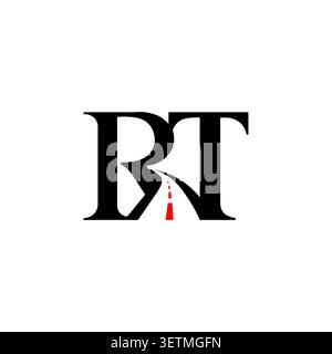 RT monogram logo with winding road journey symbol Stock Vector