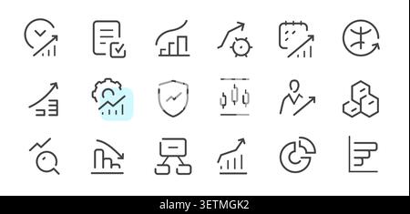 Business analytics line icons set with charts, reports and performance symbols Stock Vector