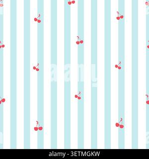Green and white stripe pattern strawberries pattern Stock Vector