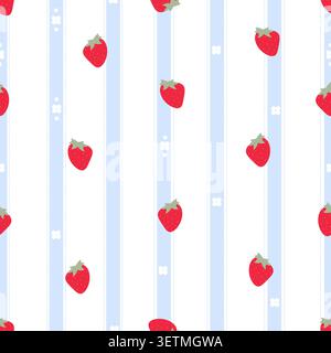 Blue and white stripe pattern strawberries pattern Stock Vector