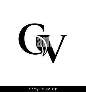GV Monogram Logo with Leaf Negative Space Elegant Lettermark Design Stock Vector