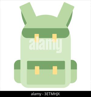 Cute green school bag icon in flat style. Simple educational accessory illustration suitable for students, classroom projects, stationery themes, web Stock Vector