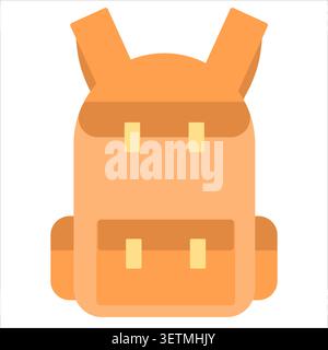Cute orange school bag icon in flat style. Simple educational accessory illustration suitable for students, classroom projects, stationery themes, web Stock Vector