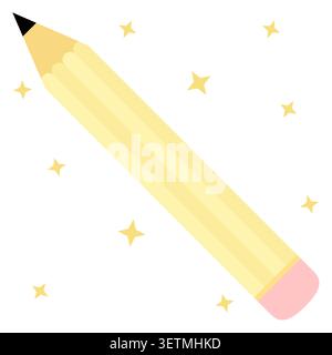 Cute yellow pencil icon in flat design style. Simple writing tool illustration for school supplies, classroom activities, educational projects, statio Stock Vector