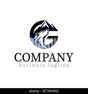 Modern and professional letter G logo featuring a stylized wolf head and mountain peaks integrated into a clean circular design. This premium vector l Stock Vector