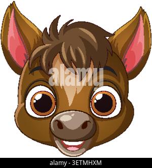 A friendly brown baby donkey face vector with large eyes and a cheerful expression. Stock Vector