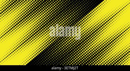 Abstract Cyberpunk Yellow and Black Halftone Dot Pattern Background with Dynamic Futuristic Diagonal Comic Pop Art Style Texture Stock Vector