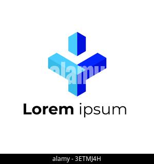 Modern abstract geometric Y logo constructed from interconnected three-dimensional block elements with a professional blue gradient color scheme. The Stock Vector