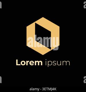 Modern abstract geometric logo featuring a bold hexagonal frame with a distinctive central negative space element, creating a clean and memorable visu Stock Vector