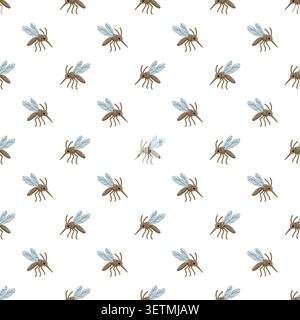 Seamless mosquito pattern on white background. Cartoon vector print.  Stock Vector